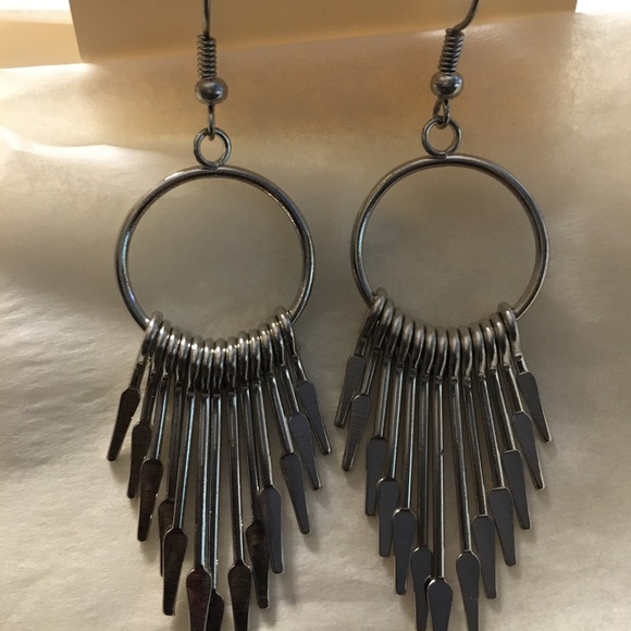 Earrings. Silver tone. - Picture 2 of 3